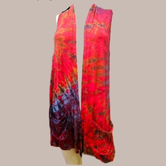 TIE DYE S/L Rayon Stretchy Cardigan w/ Pockets **3 Colors Avail. -O/S NEW - Picture 3 of 7